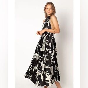 Petal & pup Sabine Black and White Floral cut out  halter neck maxi Dress medium